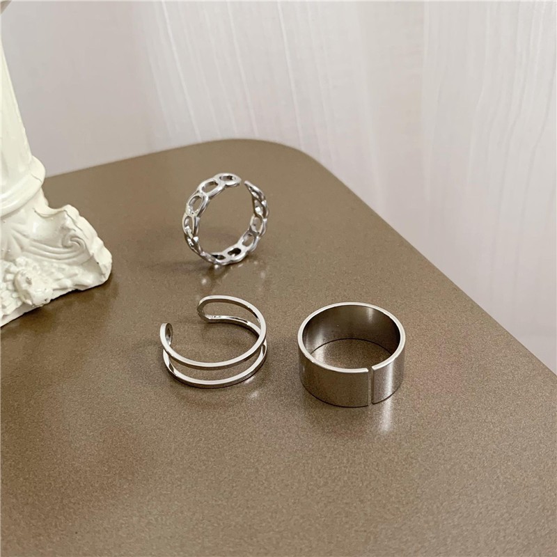 3pcs / Set Cincin Jari Telunjuk Model Terbuka Dapat Disesuaikan Gaya Hip-Hop Punk