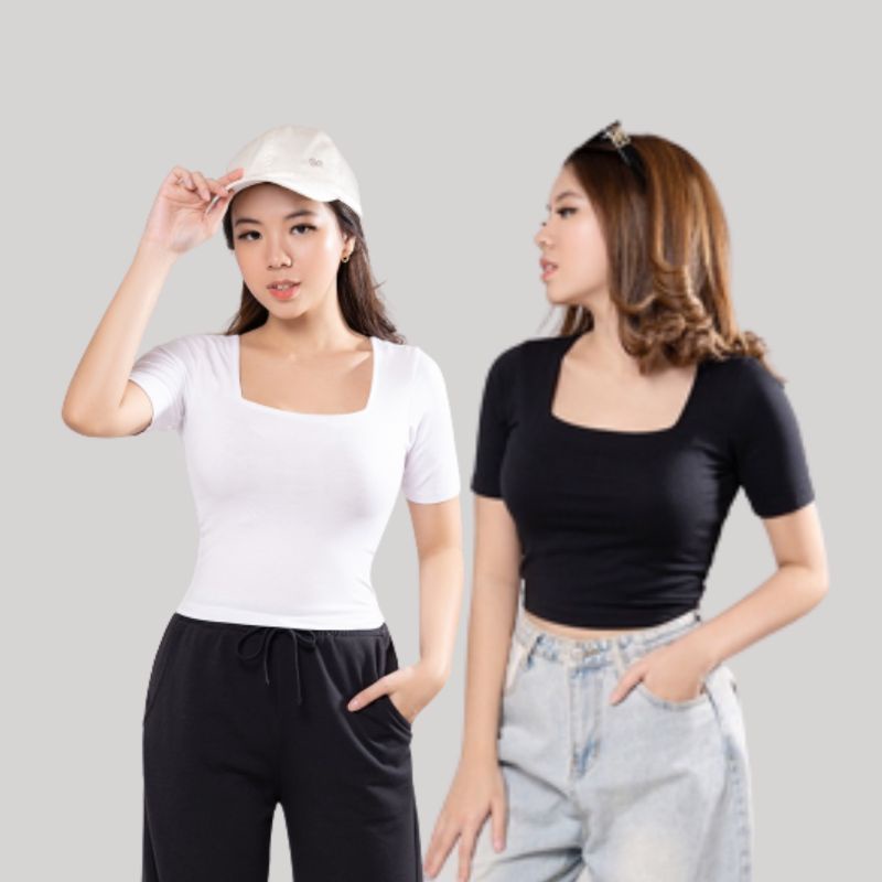 W&amp;D Baju Atasan Wanita Basic Kaos T-shirt Crop Top Murah