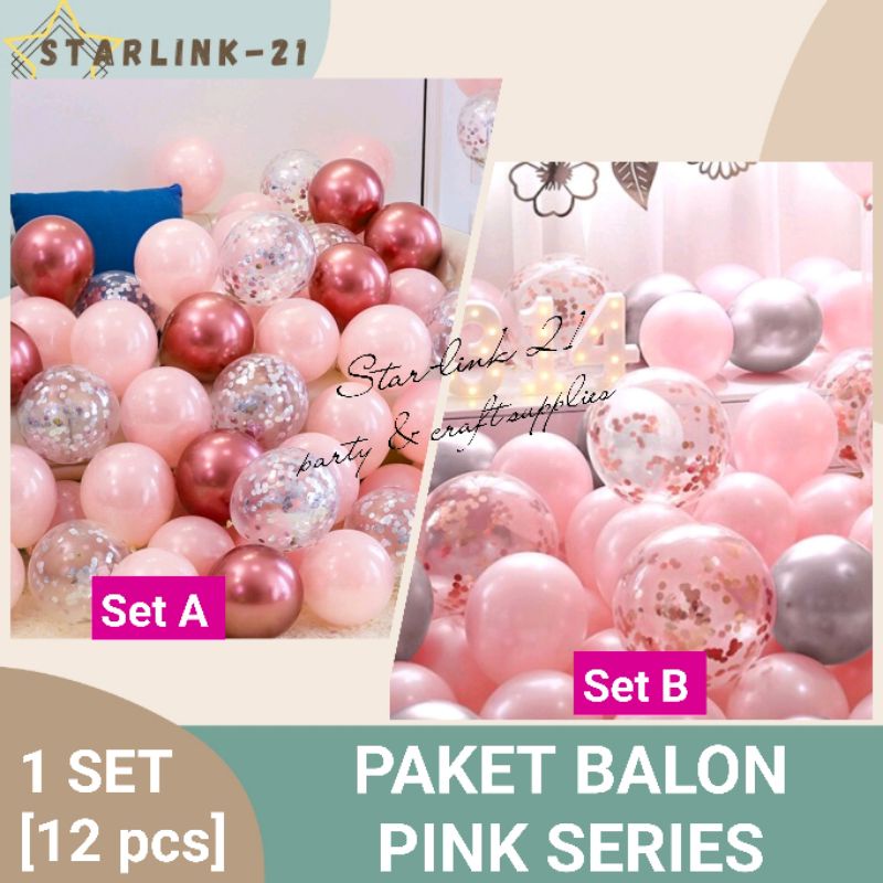 [12 PCS] PAKET BALON PINK 12 inch | Set Dekor Ultah Bridal Shower