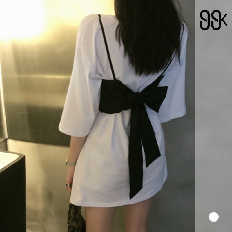 【SALE】Korean Back Ribbon Mini Dress Wanita dengan Pita di Belakang 1317 (S-XL)