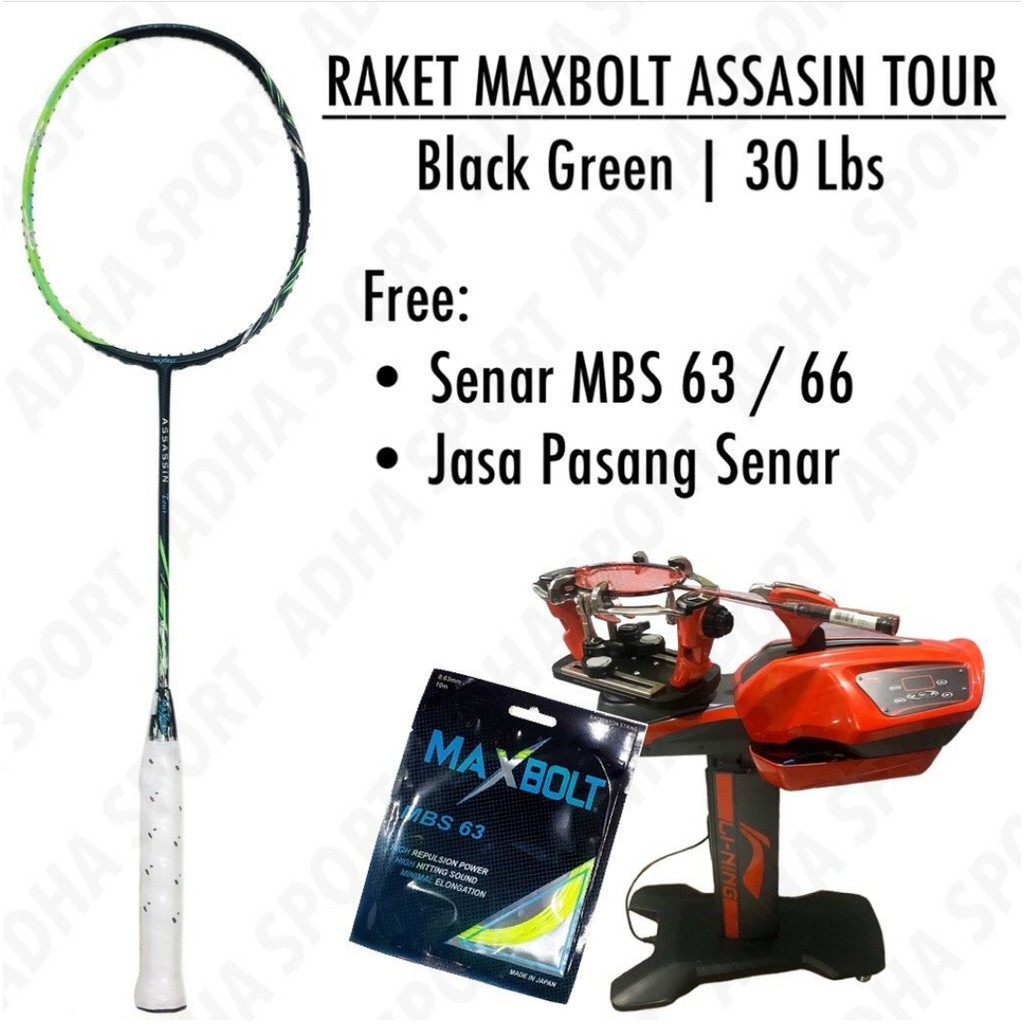 Raket Badminton Maxbolt Assassin Tour Black Green Original Made in Japan Store Surabaya Adha Sport