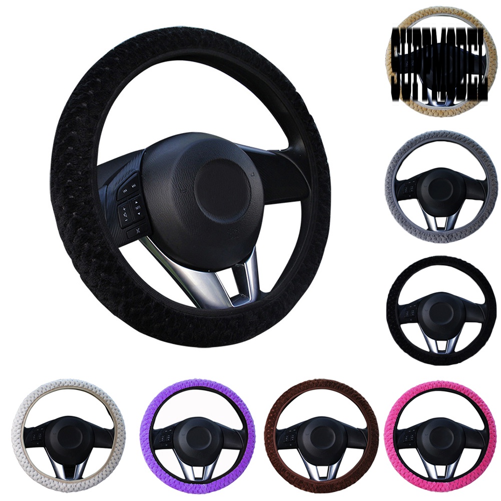 Sarung Setir Mobil Bahan Plush Hangat Anti Slip Untuk Musim Dingin