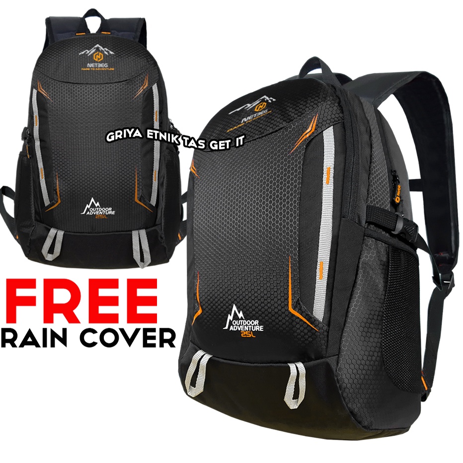 Tas Punggung Pria Ransel Gendong Backpack Cowo Favor Netbeg 25 Liter BONUS Gratis JAS HUJAN Rain Cover