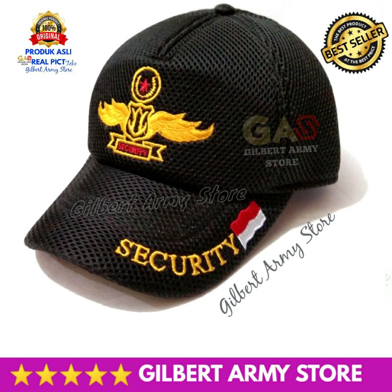 Topi Security Satpam Bordir sayap Jaring Hitam Gilbert Army Store Terbaru KUALITAS PREMIUM MURAH