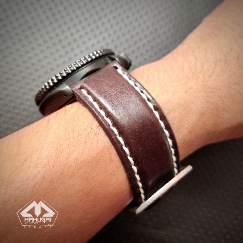 Strap jam tangan padded dark brown / tali jam tangan / tali kulit jam tangan /strap jam kulit asli / tali jam kulit asli