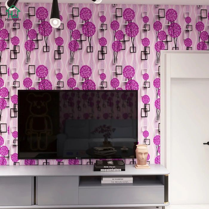 Wallpaper Sticker POHON BUNGA PINK KOTAK 3D