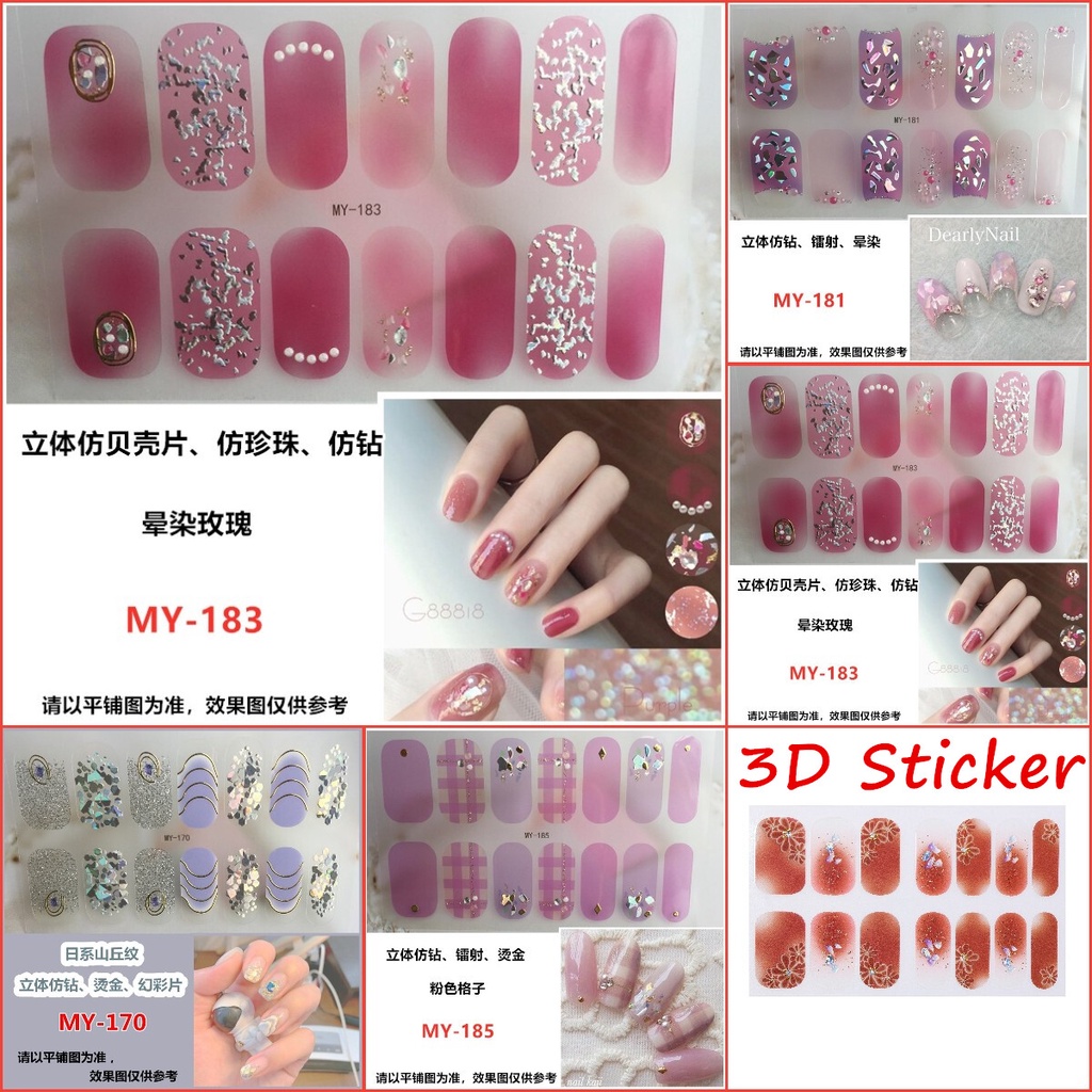 MY 14Pcs/Set Stiker Kuku 3d Desain Bermotif High End Berlian Mutiara Permata Warna-Warni Untuk Tempel Tahan Air Tahan Lama Menicure Stickers Korea Self Adhesive Fashion Sticker kuku Full Aksesoris Dapat Kupas Mudah Digunakan Dan Dilepas Anti Air Nail Art