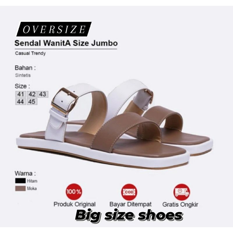 Sandal Oversize Wanita Black Sendal Ukuran Super JUMBO Hitam Sendal Vinci Koreaan Style Cantik