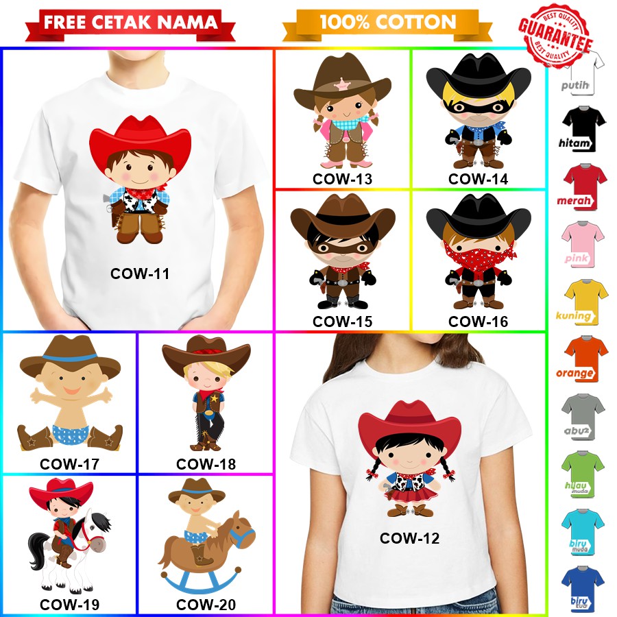 [FREE NAMA!!] Baju Kaos ANAK DAN DEWASA COWBOY KOBOI COWBOI BANYAK MOTIF