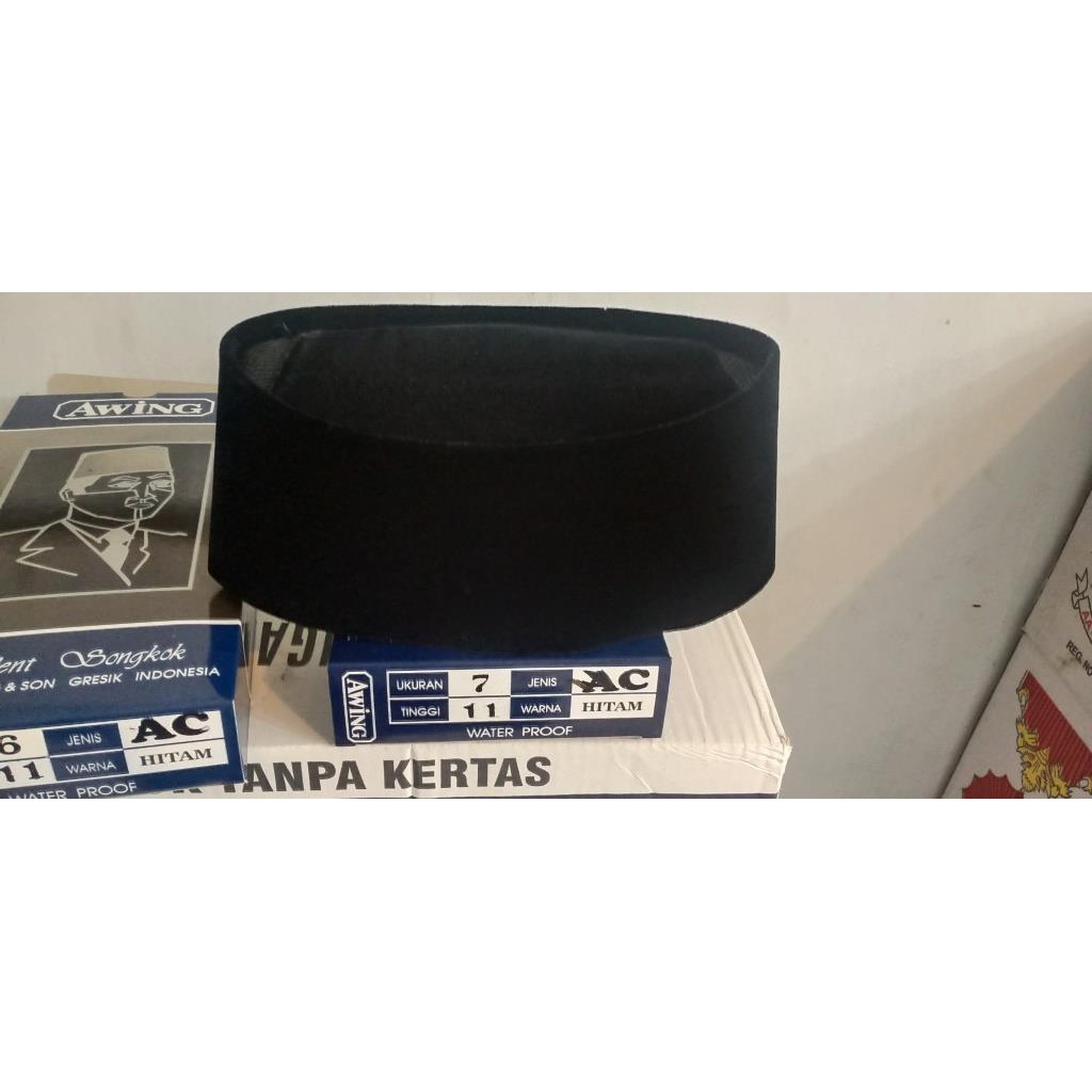 songkok peci kopiah AC hitam Awing tinggi 11 cm & 12 cm