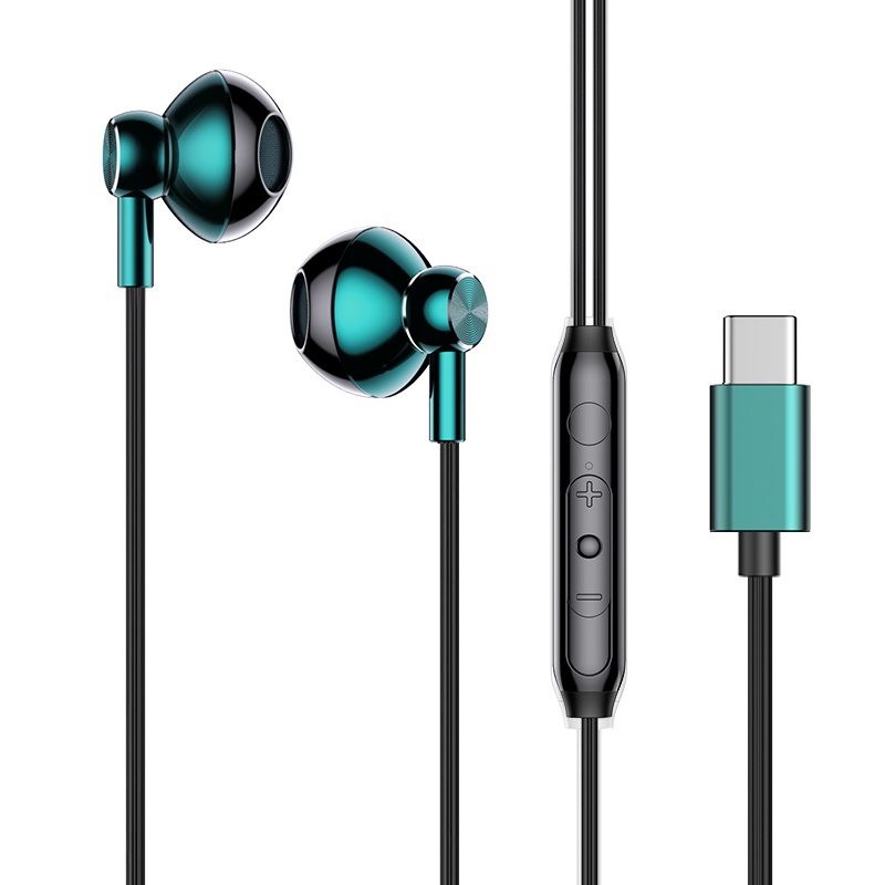 Earphone In ear Bass Stereo Bahan Metal Dengan Kabel USB Tipe c + Mic Untuk Olahraga