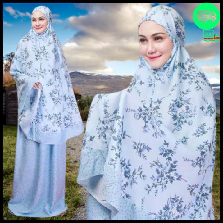 Mukena Bali Jumbo Dewasa Murah Motif Terbaru Siti Khadijah Pasteleena - Biru, Xxl