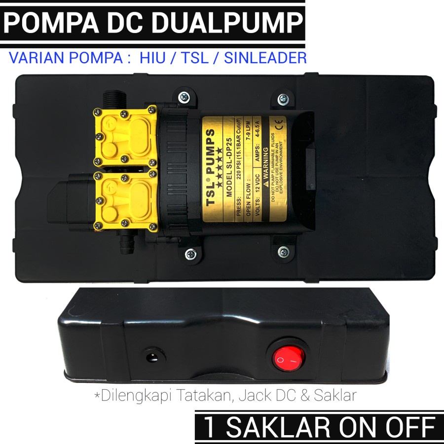 Pompa air DC 12V HIU TSL SINLEADER tekanan tinggi dengan saklar ON OFF