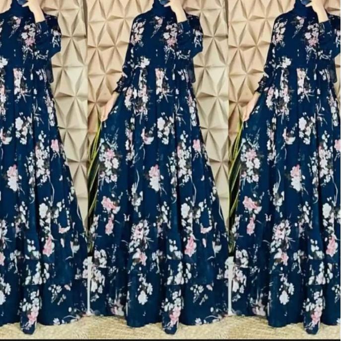 Flash Sale Gamis 2021 Ceruty Babydoll  Motif Bunga ceruti Wanita Kondang Pesta Lebaran Kekinian~