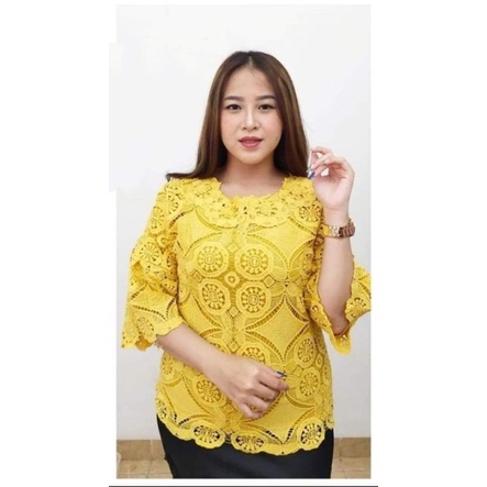 Atasan brokat viral import motif bunga cantik lengan terompet