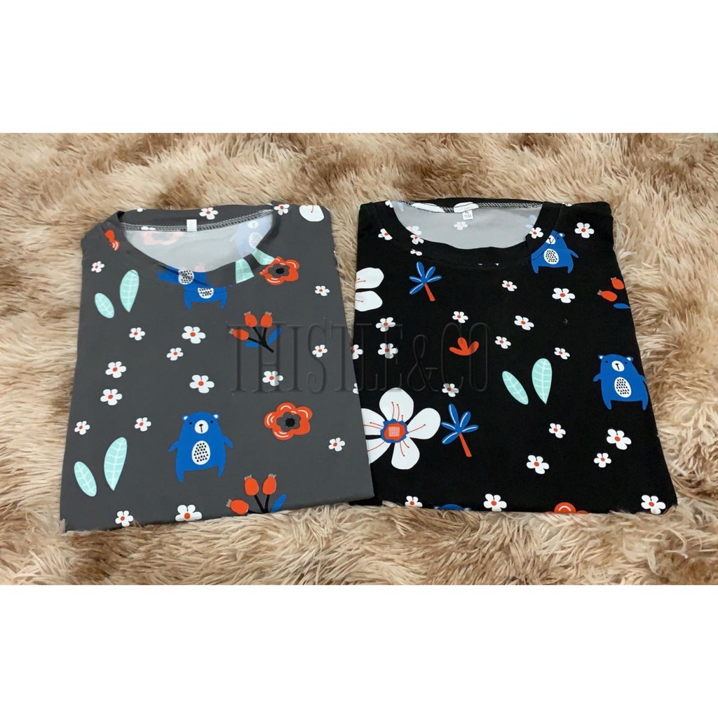 Oversize Tee Tshirt   Wanita Model Longgar Motif Bear Bunga Z03