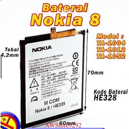 Mcom Battery Batre Baterai Mcom Nokia 8 HE328 TA-1004 TA-1012 TA-1052