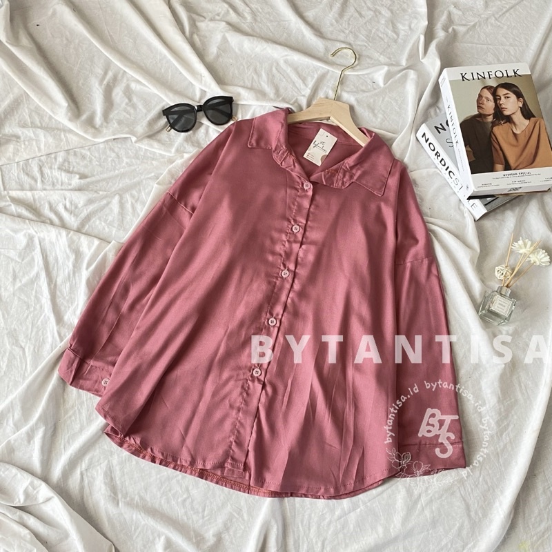 KEMEJA BASIC KONINA BAHAN RAYON | KEMEJA BLOUSE WANITA BAHAN ADEM FULL KANCING-Dusty Konina