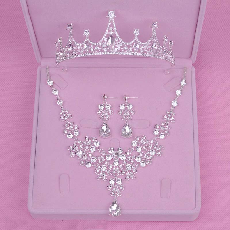 Set Perhiasan Kalung Tiara Kristal Berlian Imitasi Untuk Pengantin Wanita