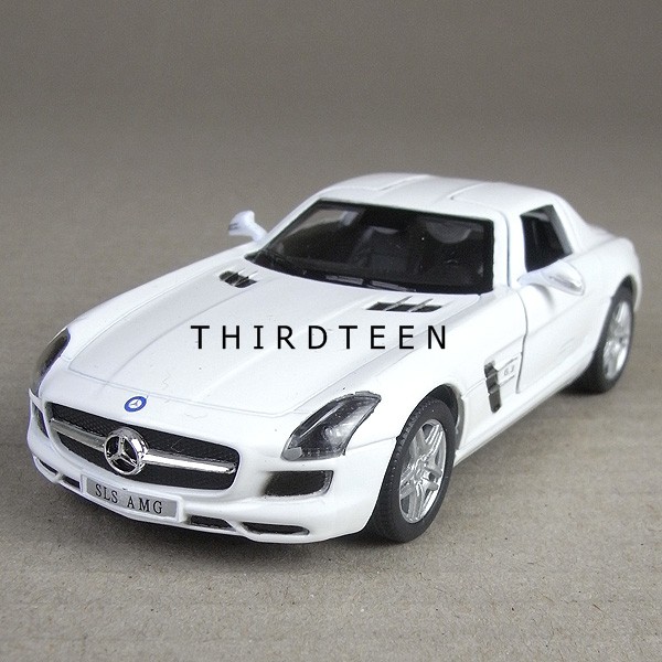 Diecast Miniatur Mobil Mainan Kinsmart Mercedes-Benz SLS AMG Putih Gull-Wing doors