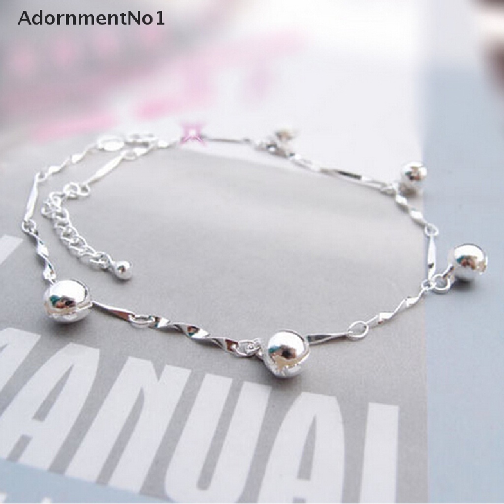 (AdornmentNo1) Gelang Kaki Rantai Lapis Silver 925 Aksen Lonceng Untuk Perhiasan Wanita / Pantai