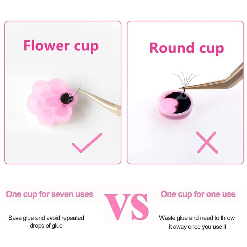 95pcs Cup Lem Bulu Mata Extension Sekali Pakai Bahan Plastik Warna Pink Dengan 7 Lubang