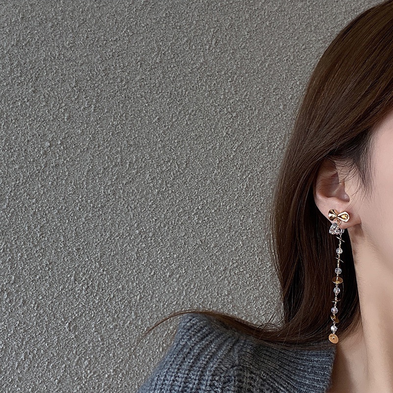 Anting Gantung Panjang Model Pita Bahan silver 925 Untuk Wanita