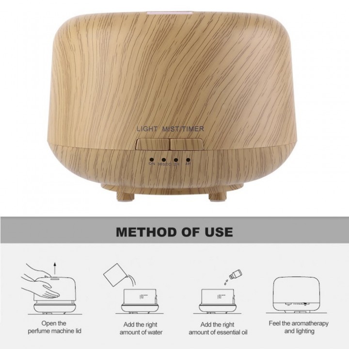 H28 Wooden Humidifier Aroma Diffuser 7 Color LED Light 250ml Brown