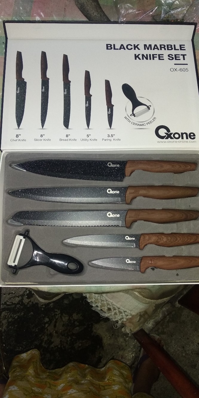 Oxone Ox 605 Pisau Set Black Marble 6 In 1
