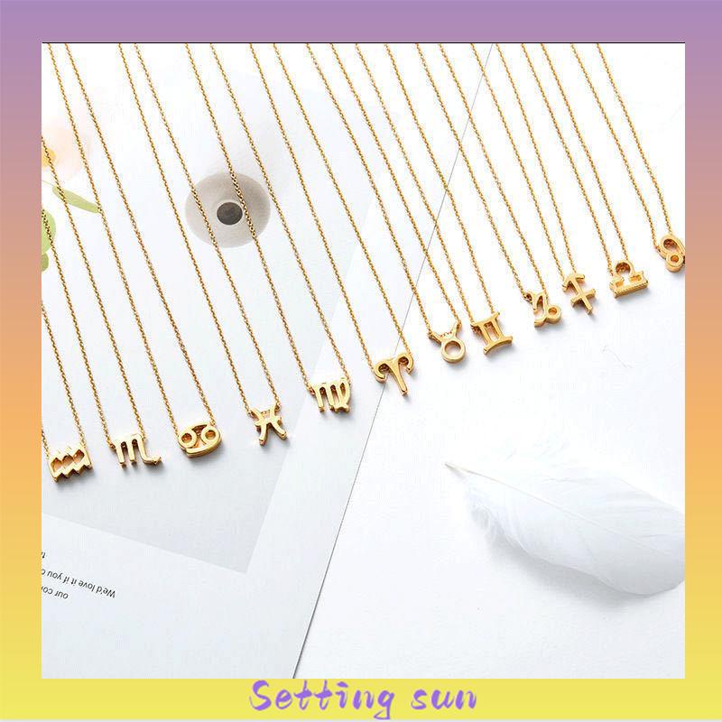 12 Zodiac Sign Constellation Pendant Kalung Untuk Wanita Pria Kalung Perhiasan Fashion Hadiah Ulang Tahun Pabrik Grosir TN