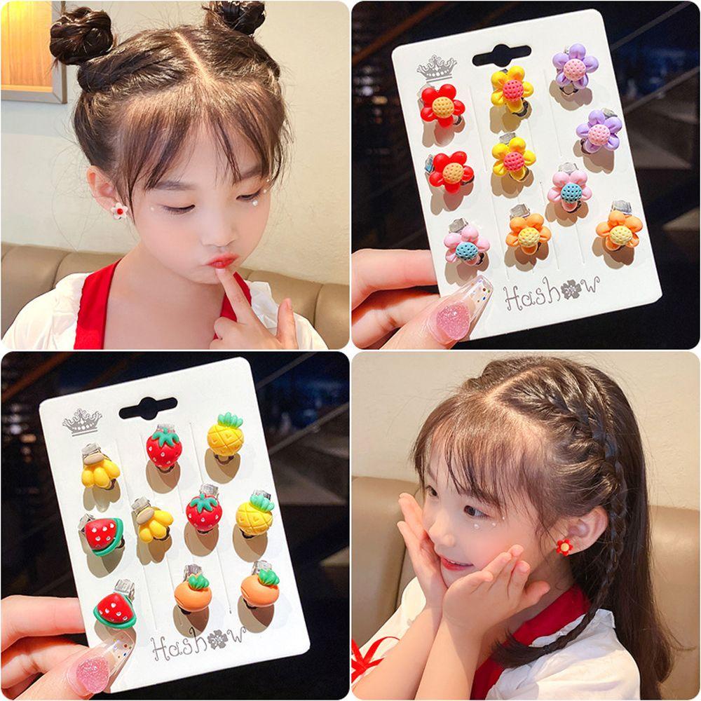 [Elegan] Klip Telinga Anak 10pcs/set Tanpa Lubang Bunga Untuk Anak Perempuan Unicorn Tulang Rawan Klip Clip On Anting