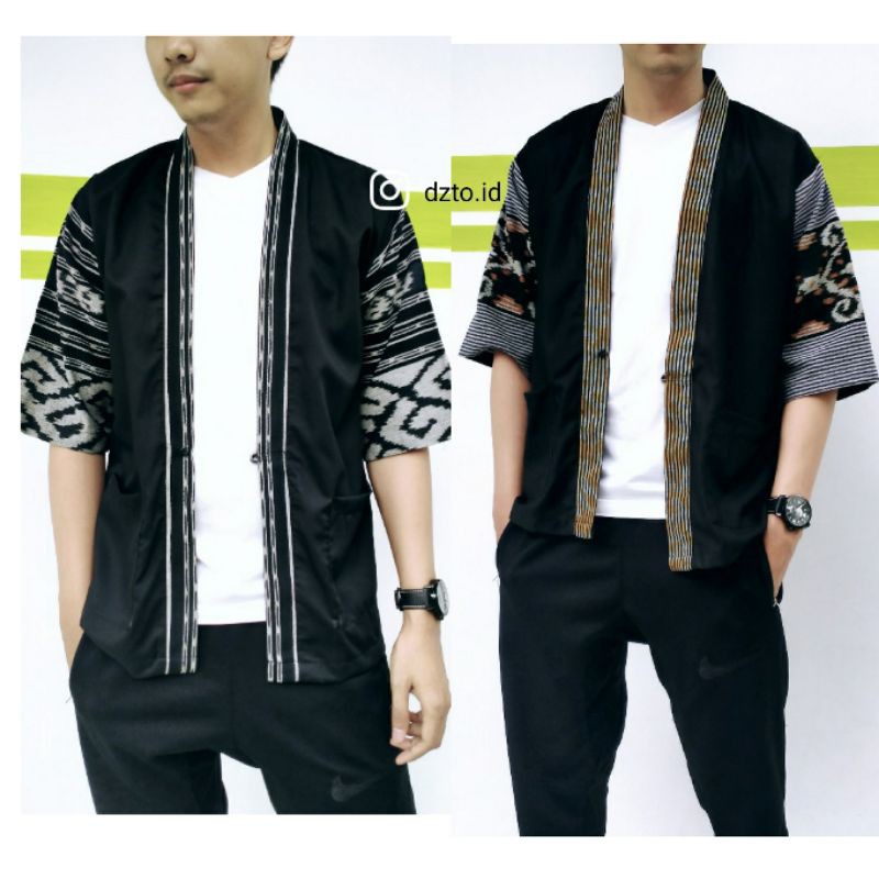outer kimono pria - kimono tenun - cardigan pria