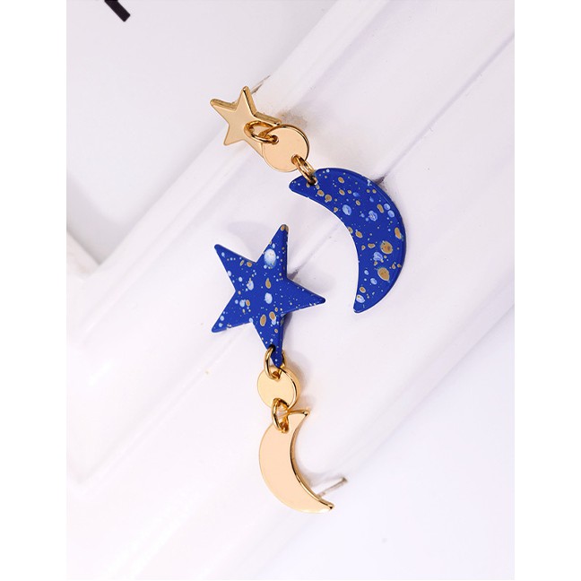 LRC Anting Tusuk Fashion Blue S925 Silver Pin Stars Moon Stud Earrings F60184