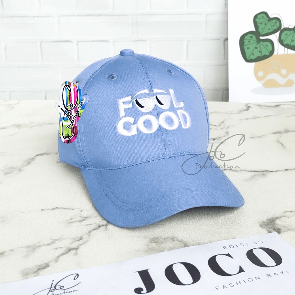 PHILEO | TOPI ANAK FASHION HAT TOPI MOTIF LUCU BORDIR UNISEX TOPI MOTIF FEEL GOOD-Feel Good - Biru