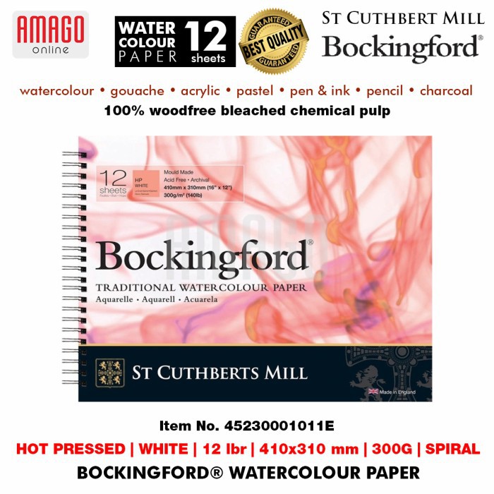 Bockingford Watercolour Paper Hot Pressed - Spiral - 12 lbr - 410x310mm - 300g