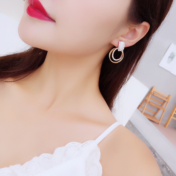 Baru trendi Korea Opal rhinestone Stud sederhana anggun multi-lapisan anting anting-anting wanita an