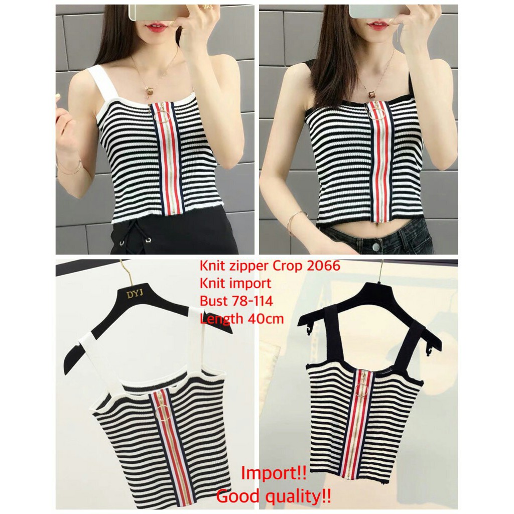 PE-KNIT ZIPPER CROP STRIPE 2066