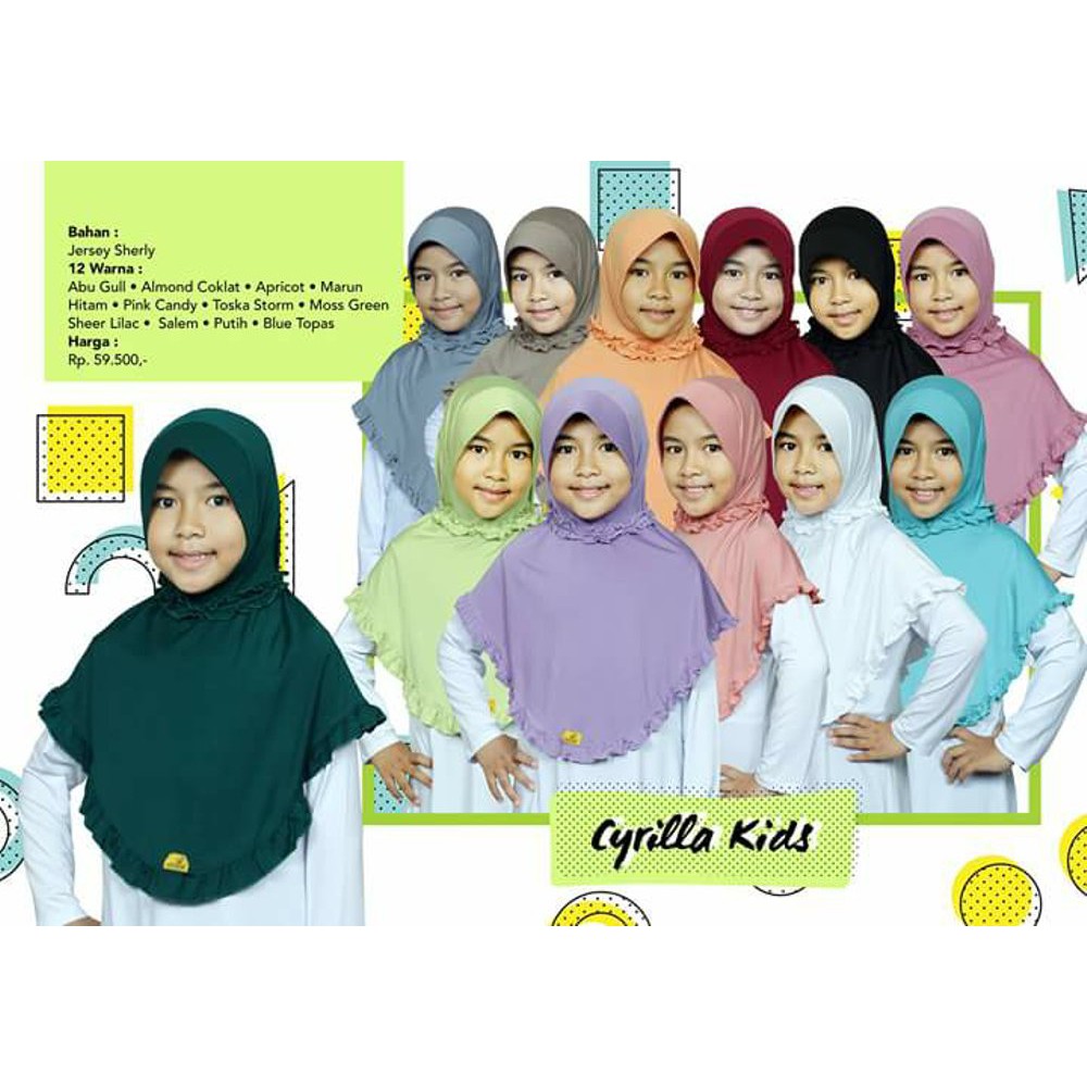 Kerudung Khimar Jilbab Instan Bergo Anak TK SD   Cyrilla Kids Elthof   Jilbab Syari Bahan Jersey
