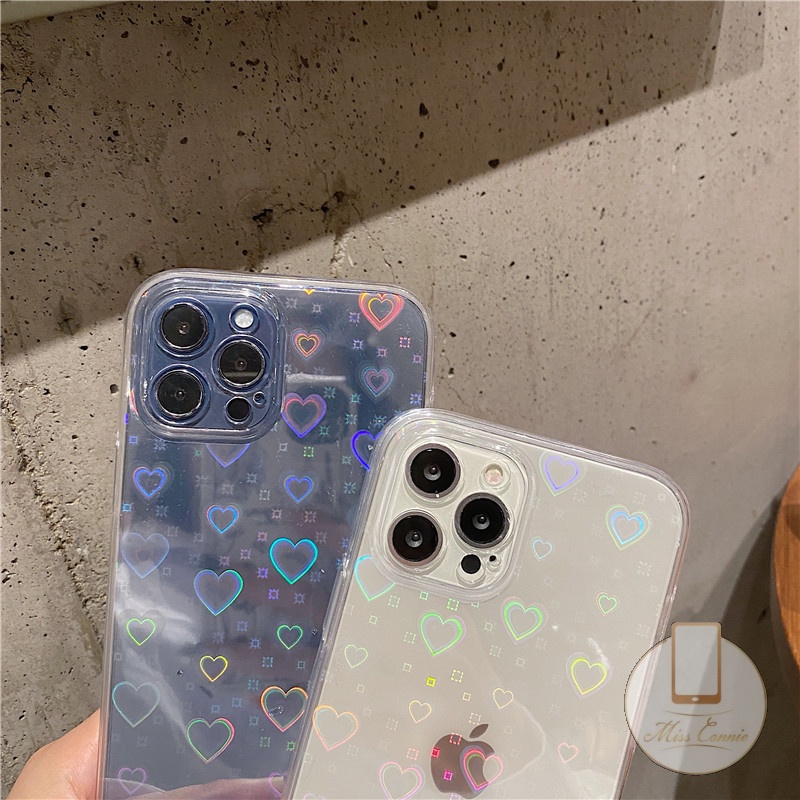 Soft Case Transparan Laser Motif Hati Untuk iPhone 6 6s 7 8 Plus XR 11 13 12 Pro XS Max X SE