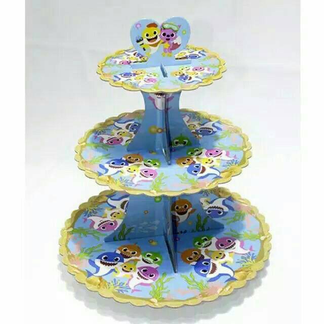 Tempat cup cake cupcake muffin coklat stand 3 tier susun karakter baby shark babyshark