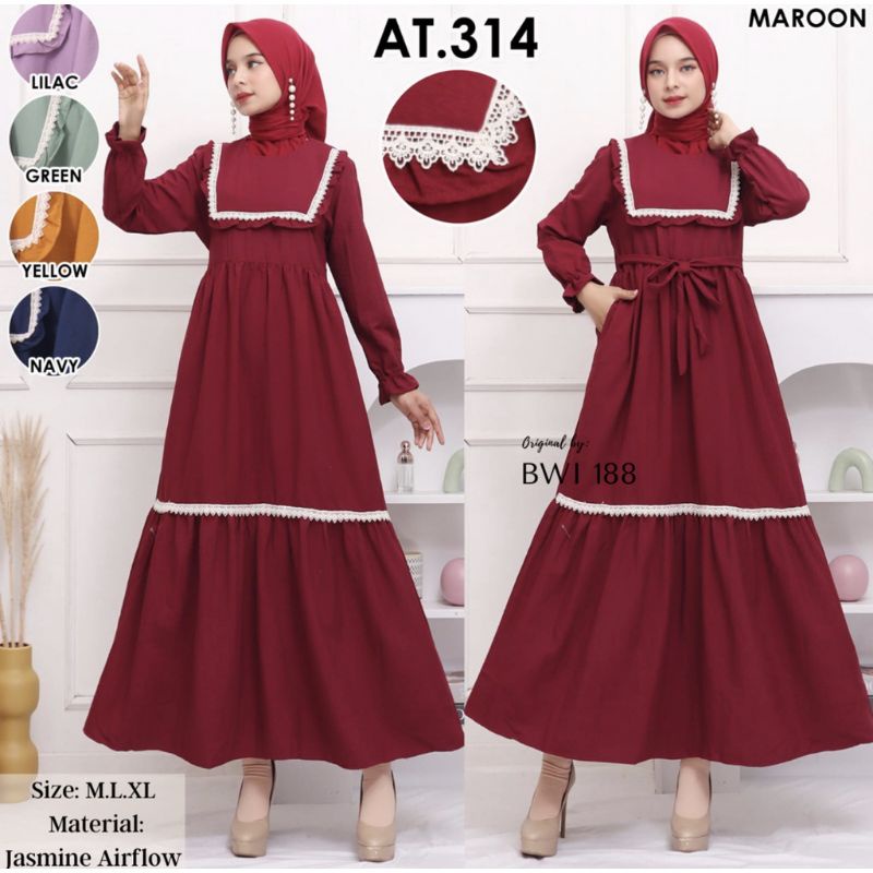 Gamis Rempel Dada Renda Cotton Crinkel / kringkel import BWI 188 ( AT.314 )