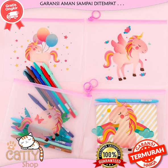

CATTY ZIPPER BAG UNICORN PINK / TEMPAT PENSIL CUTE UNICORN / MAP FILE PINK