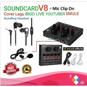 PAKET Audio USB External Soundcard V8 Mixer Live Broadcast Plus Microphone Headset Android Iphone P
