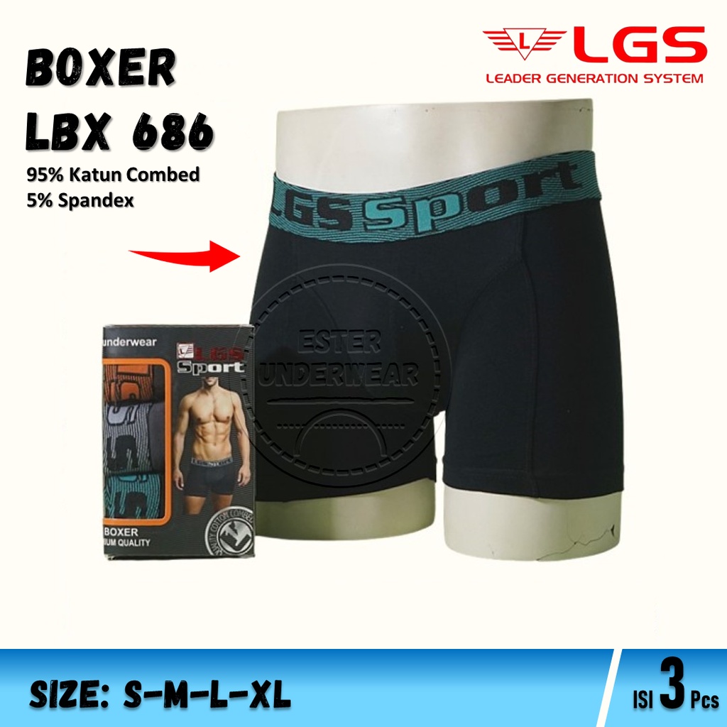 Celana Boxer Pria LGS 686 | Celana Boxer LGS LEMN 686 ISI 3 Pcs