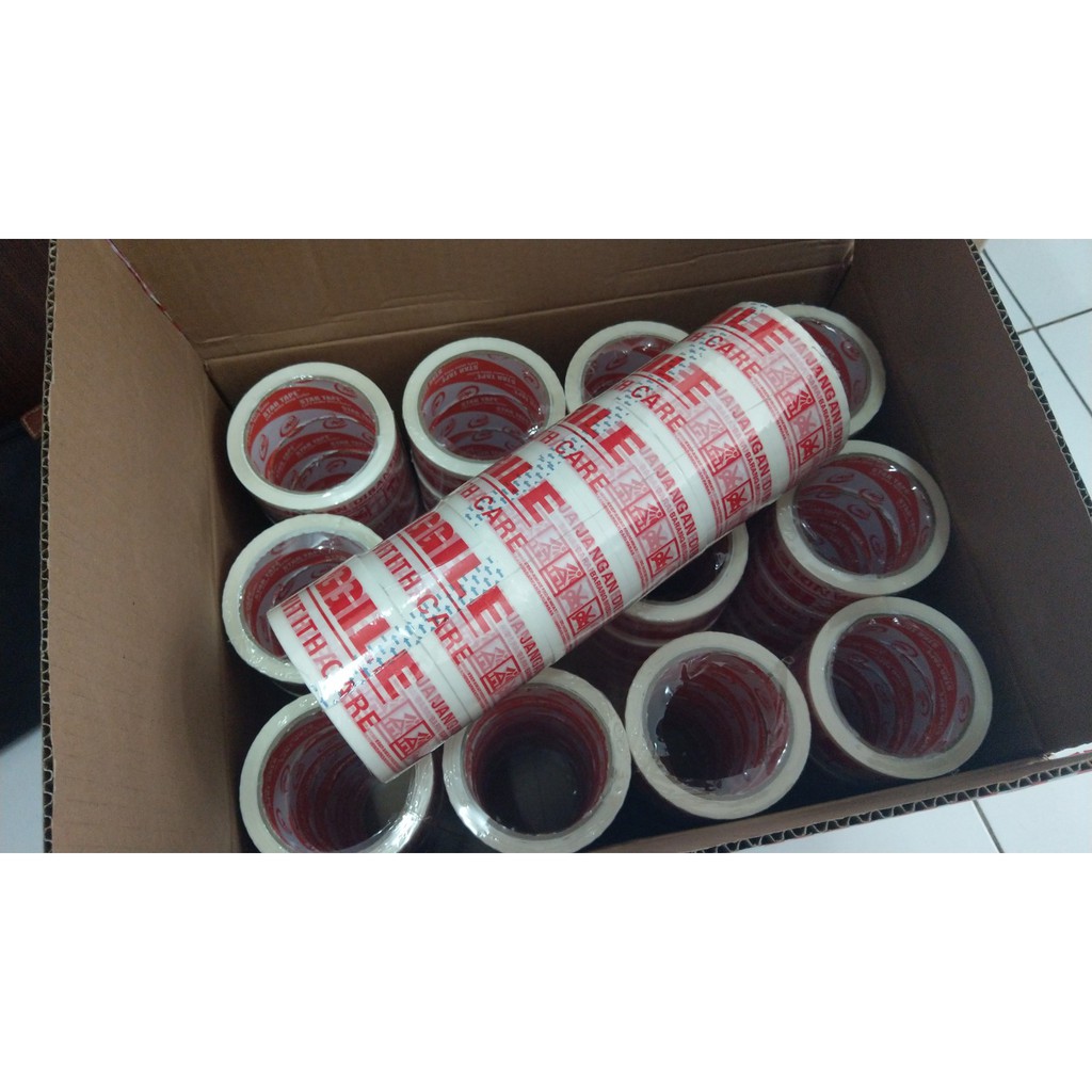 Lakban Fragile STAR TAPE Jangan Dibanting Merah/Putih 48mmX50Meter