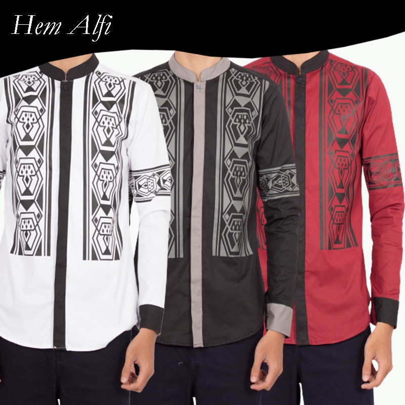 HipNop ALFI BAJU MUSLIM KEMEJA KOKO PRIA MUSLIMAH LENGAN PANJANG ATASAN MUSLIM SLIMFIT COWOK COWO