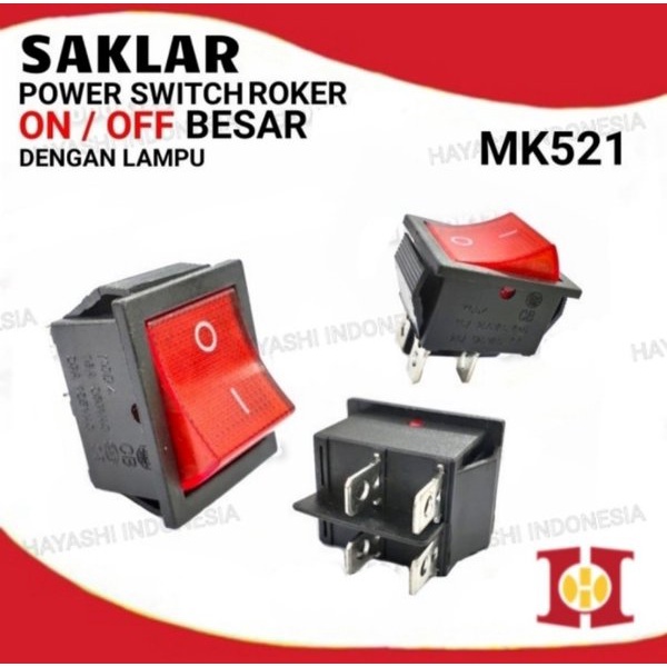 Saklar Power Switch ON OFF Roker Besar 4 Pin Kaki Dengan Lampu - 5pcs