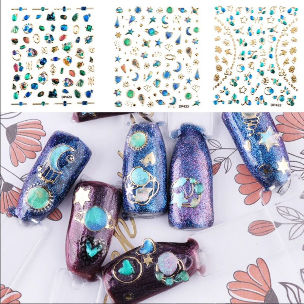 1 Pc Stiker Kuku 3d Motif Galaksi Geometri Untuk Dekorasi Nail Art