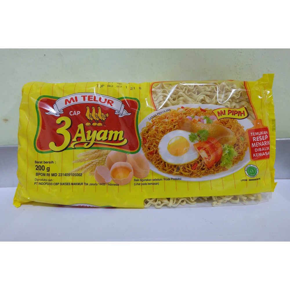 

3 AYAM MIE TELUR KUNING 200 GRAM