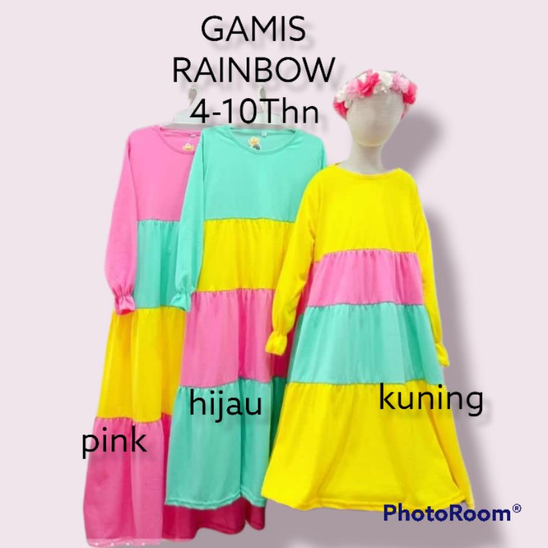 GAMIS ANAK PEREMPUAN RAINBOW/SETELAN ROK ANAK/GAMIS ANAK CEWEK/GAMIS ANAK MURAH